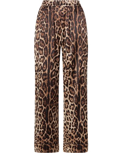 Dolce & Gabbana Pantalon de pyjama en satin à imprimé léopard - Marron