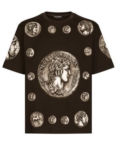 Dolce & Gabbana T-shirt en coton à imprimé pièces de monnaie - Noir
