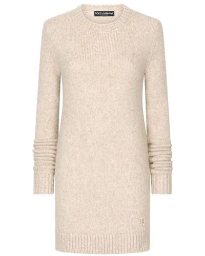 Dolce & Gabbana Llama Wool Round-neck Dress - Natural
