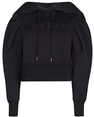Nina Ricci Cropped Pull-Over Fleece Hoodie - Black