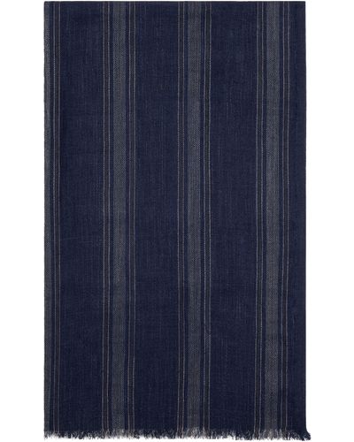 Brunello Cucinelli Écharpe en soie et lin motif chevrons - Bleu