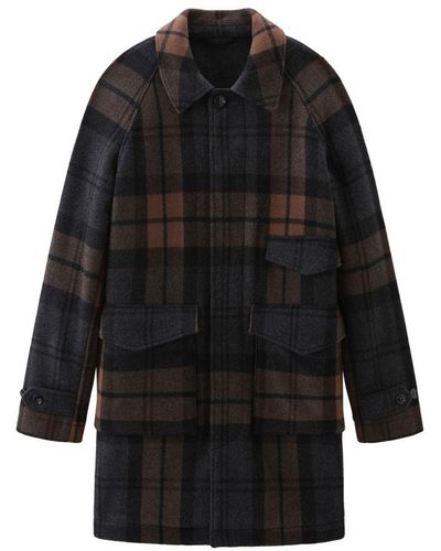 Woolrich Upstate Recycled Melton Wool Check Coat - Black