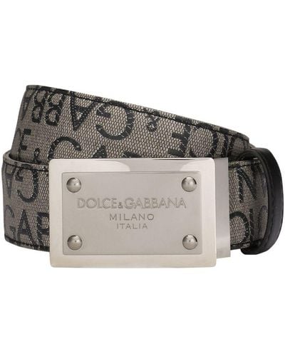 Dolce & Gabbana Coated Jacquard Belt With Logo Tag - Grey