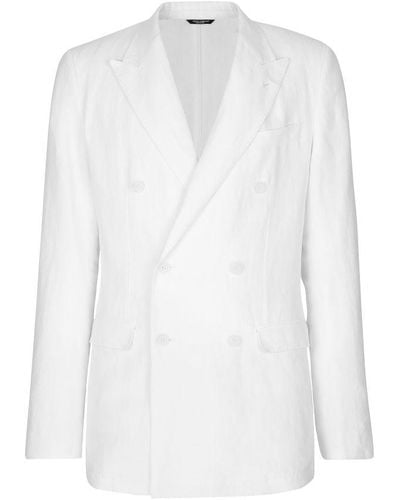 Dolce & Gabbana Taormina Double-breasted Jacket In Linen - White