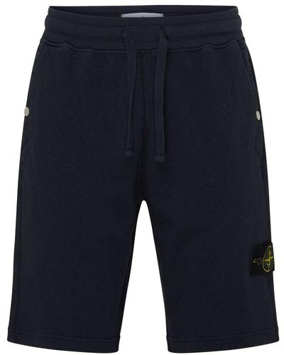 Stone Island Fleece Shorts With Logo Patch - Blue