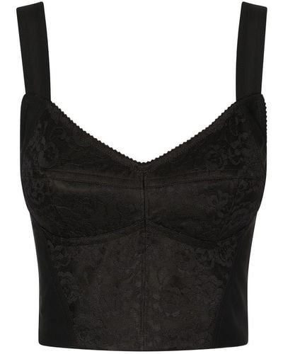 Dolce & Gabbana Shaper Corset Bustier In Lace And Jacquard - Black
