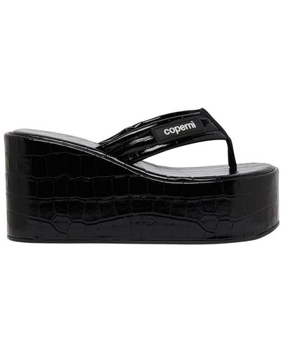 Coperni Crocodile Embossed Wedge Sandals - Black
