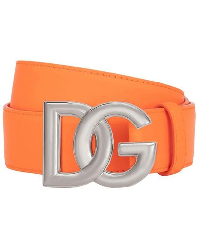 Dolce & Gabbana Calfskin Belt With Dg Logo - Orange
