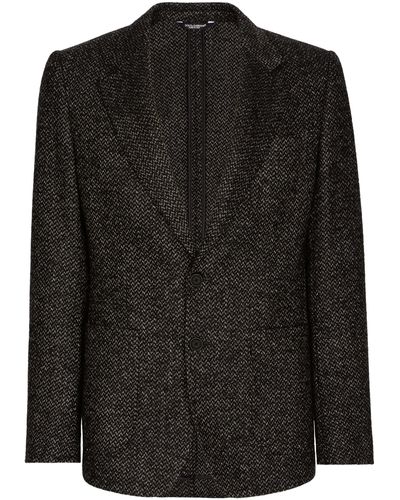 Dolce & Gabbana Veste simple boutonnage en tweed de laine et laine d'alpaga stretch - Noir