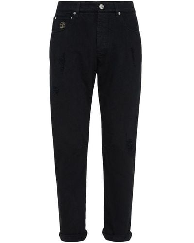Brunello Cucinelli Denim Trousers With Rips - Black