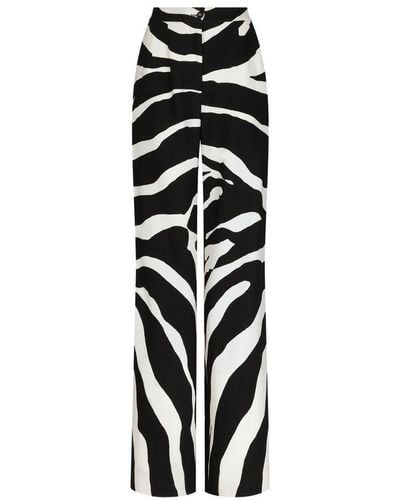 Dolce & Gabbana Flared Zebra-Print Cady Pants - White
