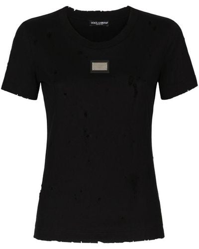 Dolce & Gabbana Jersey T-shirt With Rips - Black
