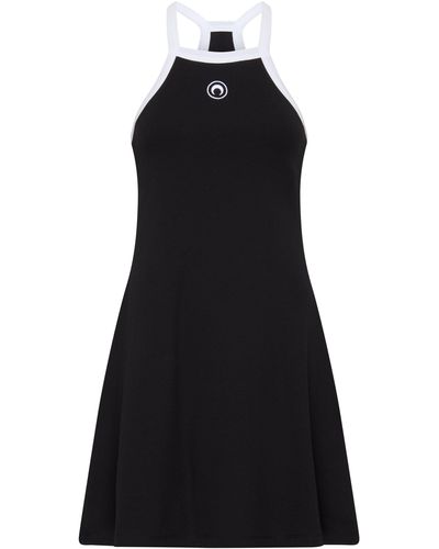 Marine Serre Ausgestelltes Kleid aus gerippter Bio-Baumwolle 2x2 - Schwarz