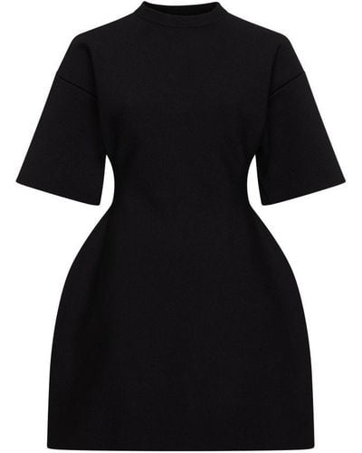 Balenciaga Hourglass Short Sleeve Round Neck Dress - Black