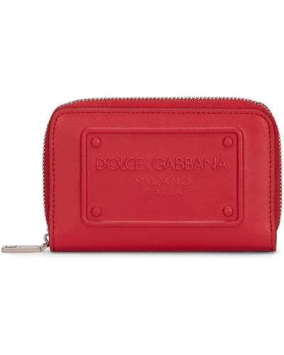 Dolce & Gabbana Petit portefeuille en cuir de veau et fermeture à glissière sur le pourtour - Rouge