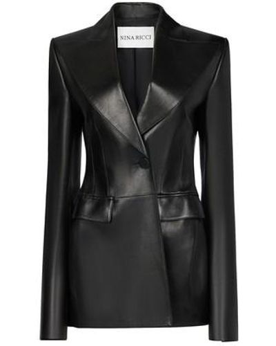 Nina Ricci Leather Single Button Blazer - Black