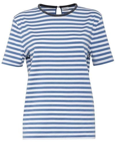 Brunello Cucinelli Striped Jersey T-Shirt - Blue