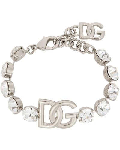 Dolce & Gabbana Bracelet With Rhinestones And Dg Logo - Metallic