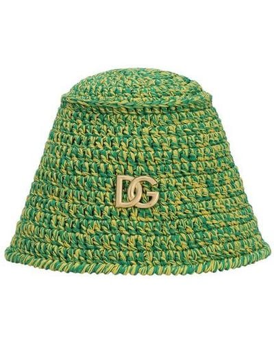 Dolce & Gabbana Crochet Bucket Hat With Logo - Green