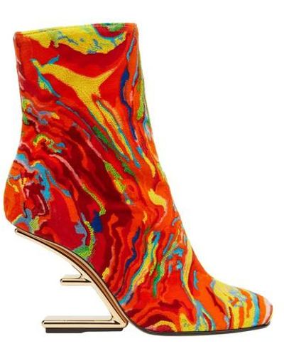 Fendi Velvet High-heel Boots - Red