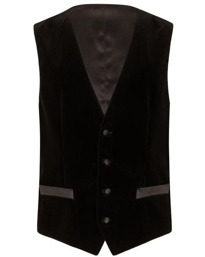 Dolce & Gabbana Black Wool Single Breasted Men Waistcoat Vest
