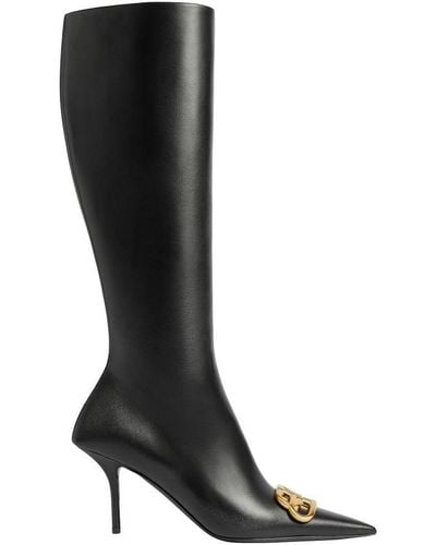 Balenciaga Knife Bb Leather Knee-high Boots - Black