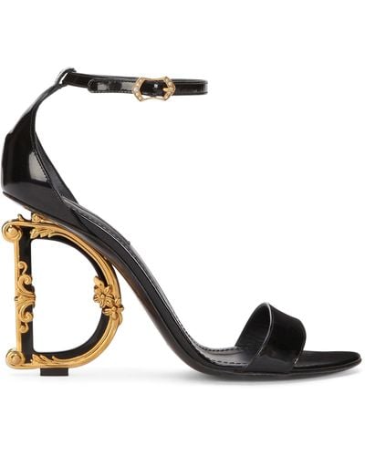 Dolce & Gabbana Nappa Leather Sandals With Baroque Dg Detail - Schwarz