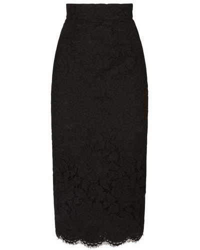 Dolce & Gabbana Branded Stretch Lace Midi Skirt - Black