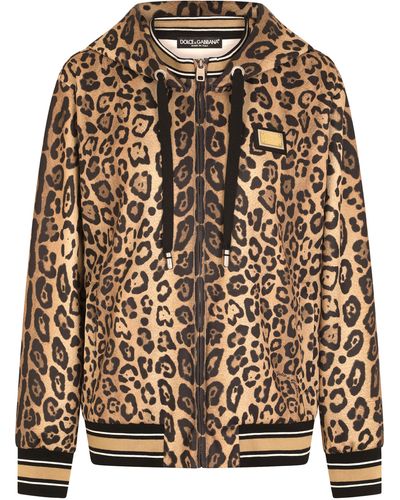 Dolce & Gabbana Zip-up jersey hoodie with leopard print - Braun