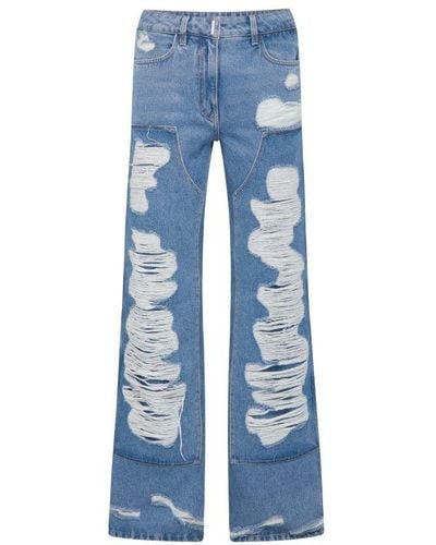 Givenchy Distressed Mid-rise Wide-leg Jeans - Blue