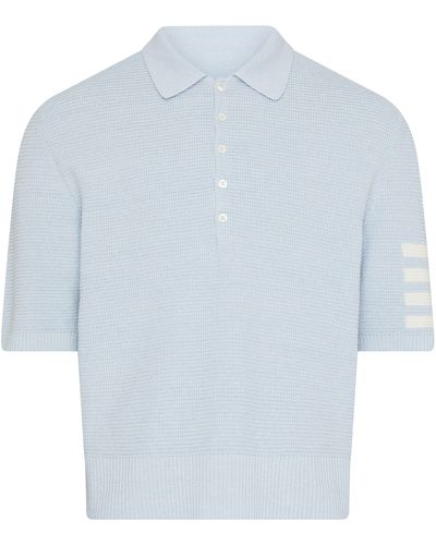 Thom Browne Gestricktes Poloshirt mit Signaturdetail mit 4 Balken - Blau