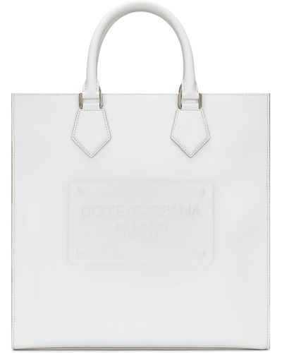 Dolce & Gabbana Tote Bag aus Kalbsleder mit erhöhtem Logo - Weiß