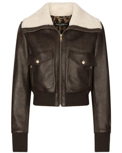 Dolce & Gabbana Faux Leather And Sheepskin Jacket - Black