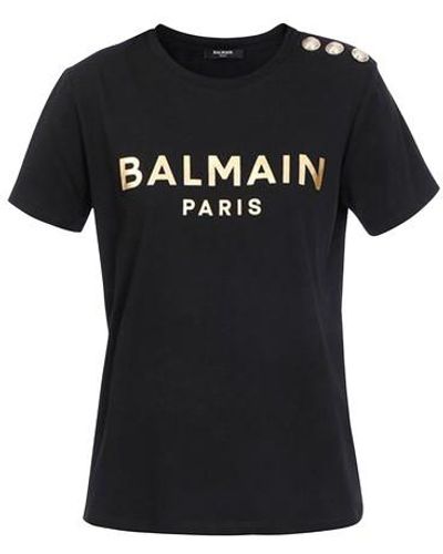 Balmain Metallic-logo Button-embellished T-shirt - Black