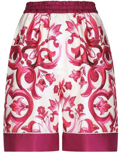 Dolce & Gabbana Pyjama-Shorts aus Twill mit Majolika-Print - Rot