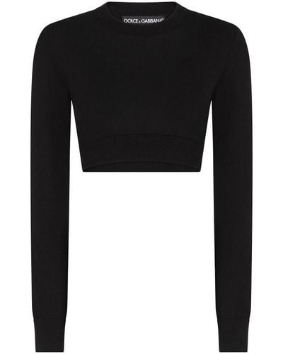 Dolce & Gabbana Cropped Round-Neck Silk Pullover - Black