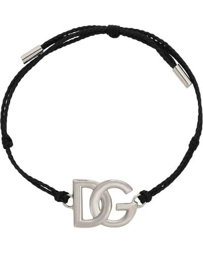 Dolce & Gabbana Cord Bracelet With Large Logo - Black