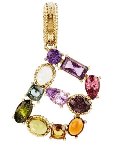 Dolce & Gabbana Rainbow Alphabet B 18 Kt Yellow Gold Charm With Multicolor Fine Gems - Metallic