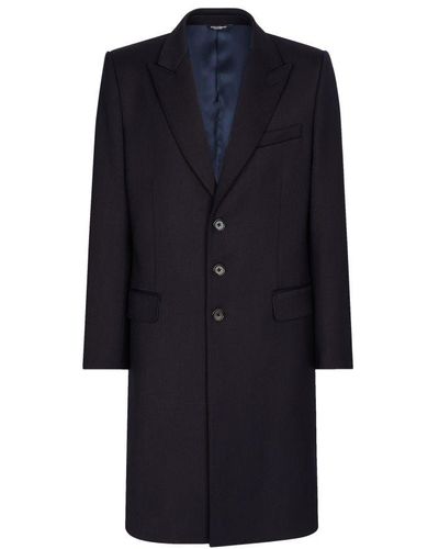 Dolce & Gabbana Single-breasted Technical Stretch Wool Coat - Blue