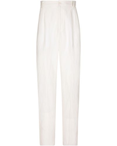 Dolce & Gabbana Pantalon couture en soie et lin - Blanc