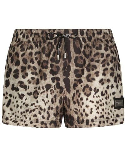 Dolce & Gabbana Short Swim Trunks With Leopard Print - Multicolour