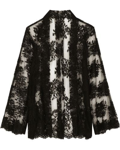 Dolce & Gabbana Florales Kimono-Hemd aus Chantilly-Spitze - Schwarz