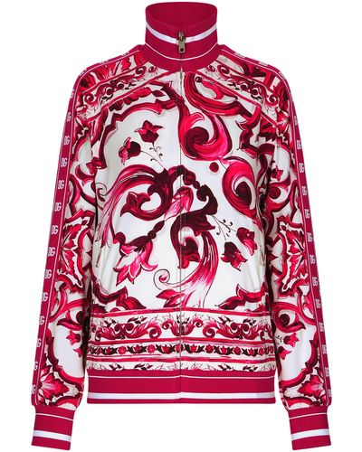 Dolce & Gabbana Sweat en cady avec fermeture à glissière et imprimé majolique - Rouge