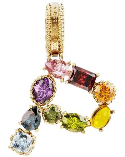 Dolce & Gabbana Rainbow Alphabet P 18 Kt Yellow Gold Charm With Multicolour Fine Gems - Metallic