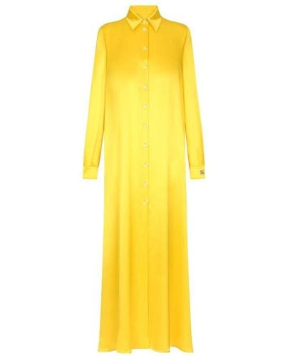Dolce & Gabbana Long-Sleeved Silk Crepe Caftan - Yellow