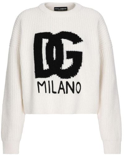 Dolce & Gabbana Wool Logo Sweater - White