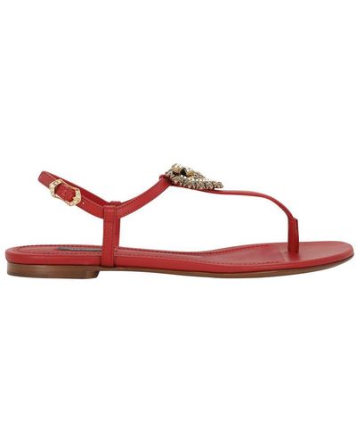 Dolce & Gabbana Nappa Leather Devotion Flip Flops - Red