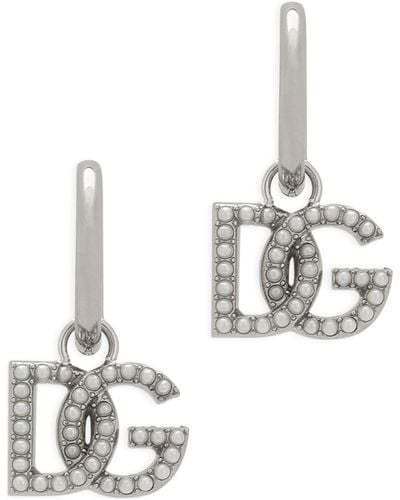 Dolce & Gabbana Mono-Ohrring mit Logo und Perlen-Details - Weiß