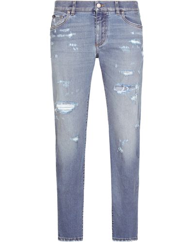 Dolce & Gabbana Stretch-Jeans Slim Fit mit Rissen - Blau