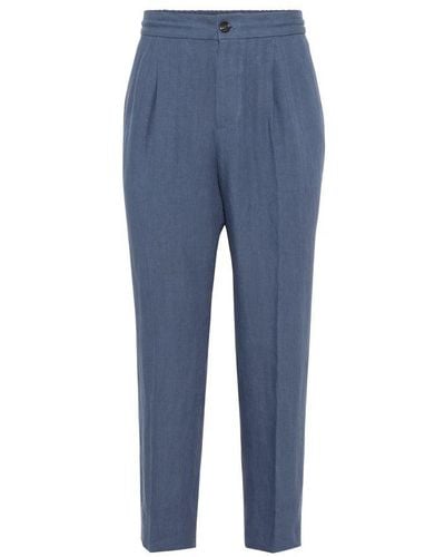 Brunello Cucinelli Linen Canvas Trousers - Blue